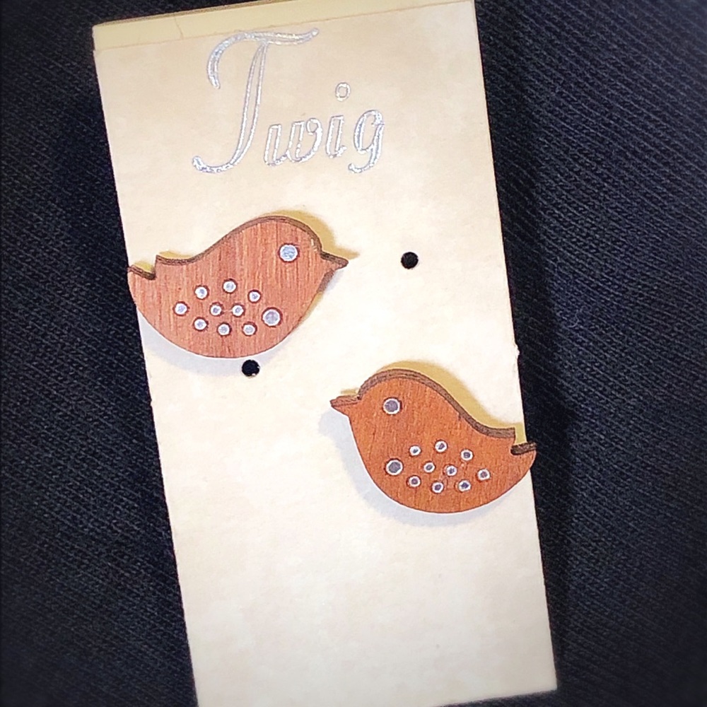 Twig Wooden Bird Studs